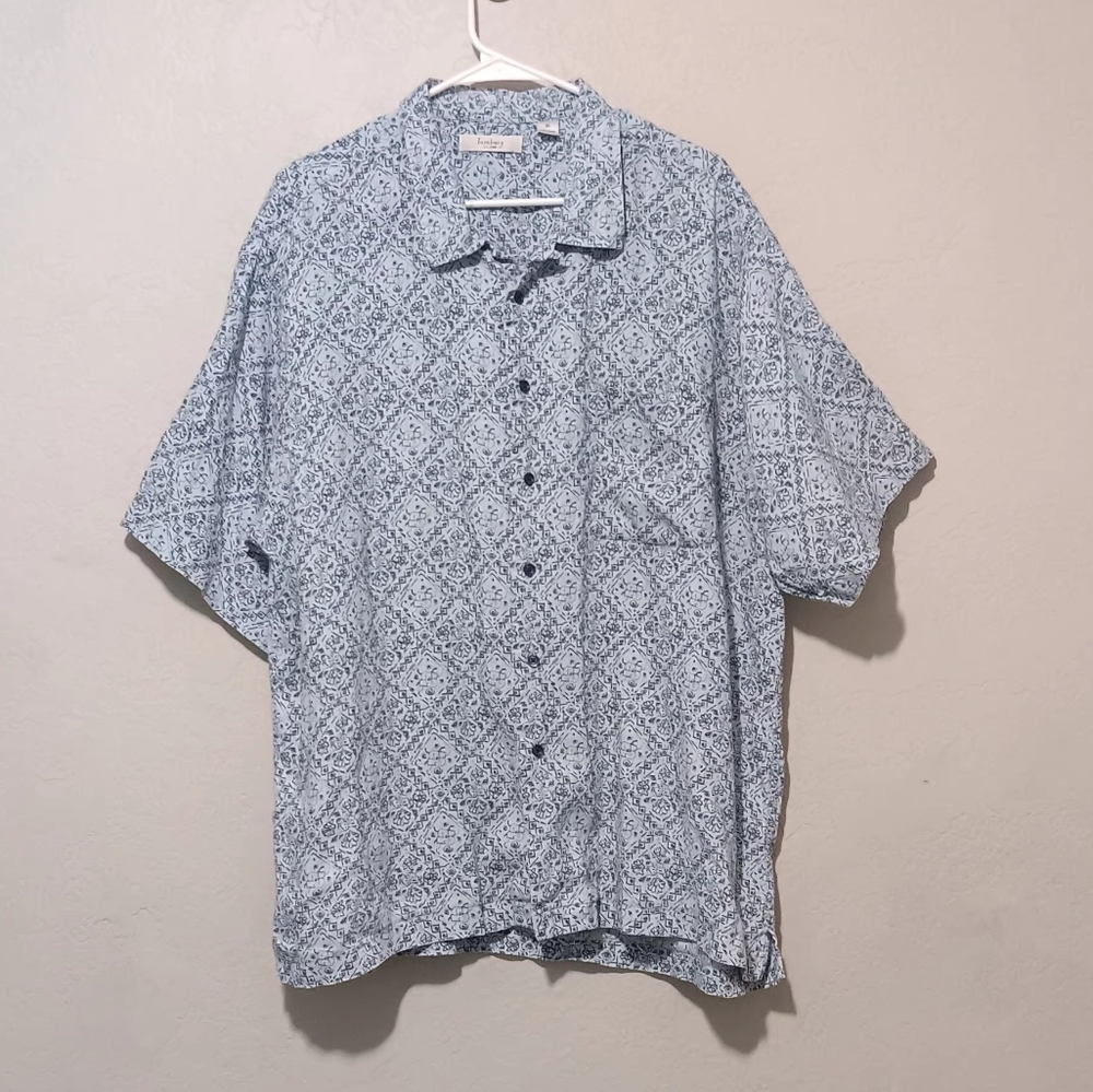 Turbury Men 100% Linen Shirt Short Sleeve Button‎ Up SzXL Blue One Pockets